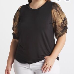 Beacon Chiffon Sleeve Knit Top NWT